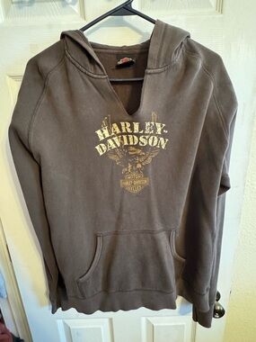 Harley-Davidson Brown Hooded Sweatshirt with Gold Logo